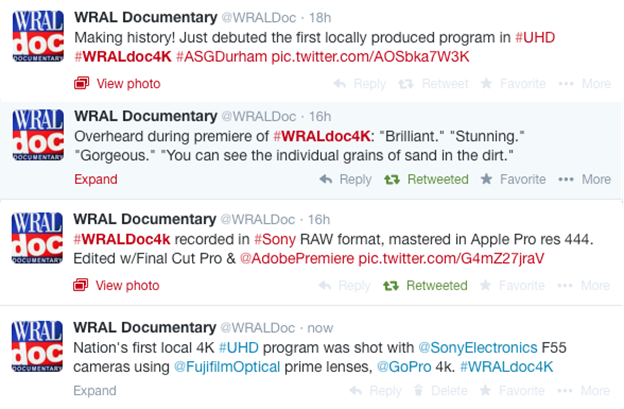 Tweet about WRAL's first in UHD