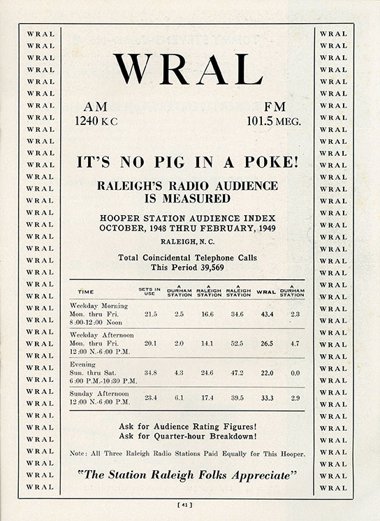 WRAL-AM rate card 1949