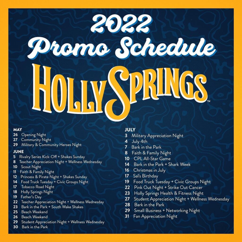 Holly Springs Salamanders 2022 Promotions Schedule