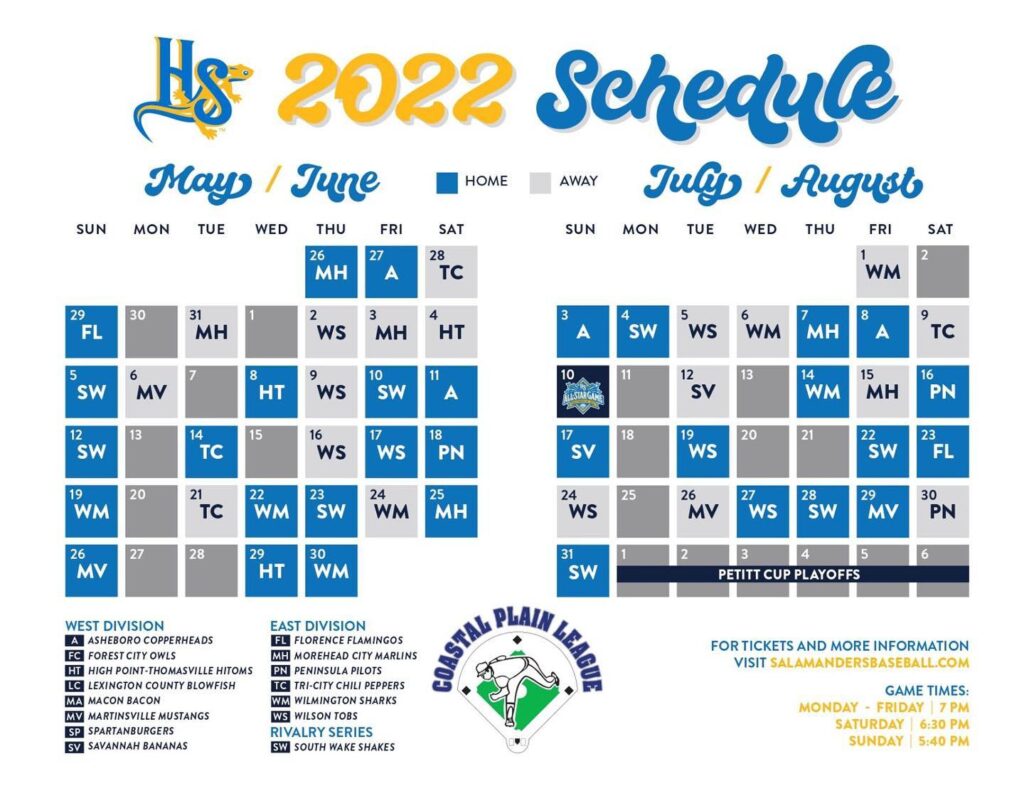 Holly Springs Salamanders 2022 Schedule